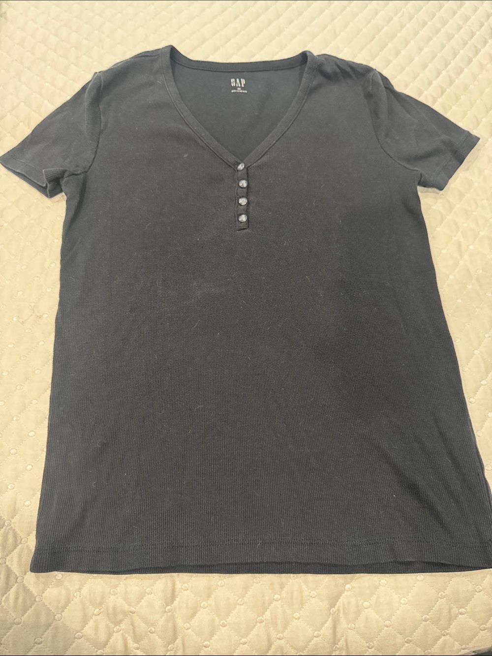 GAP Black Ribbed Short-Sleeve Henley Tee